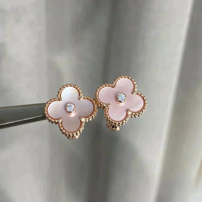 [Olivia JW]CLOVER MEDIUM 1 MOTIFS  PINK MOP DIAMOND EARRINGS