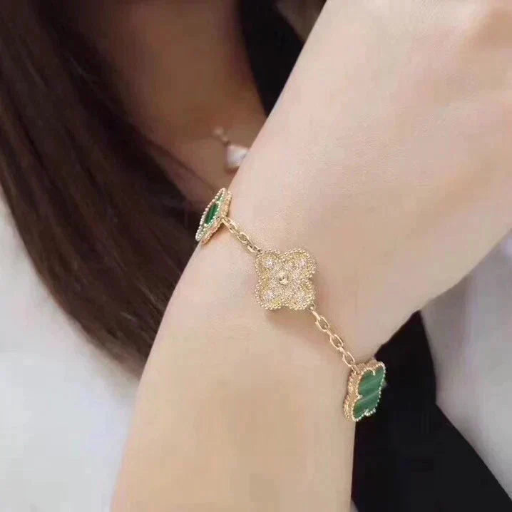 [Everoly JW]  CLOVER 5 MOTIF MALACHITE BRACELET COLLECTION