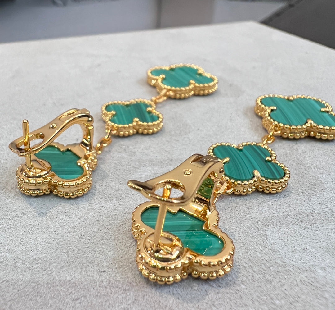 [Olivia JW]CLOVER MALACHITE 3 MOTIFS GOLD