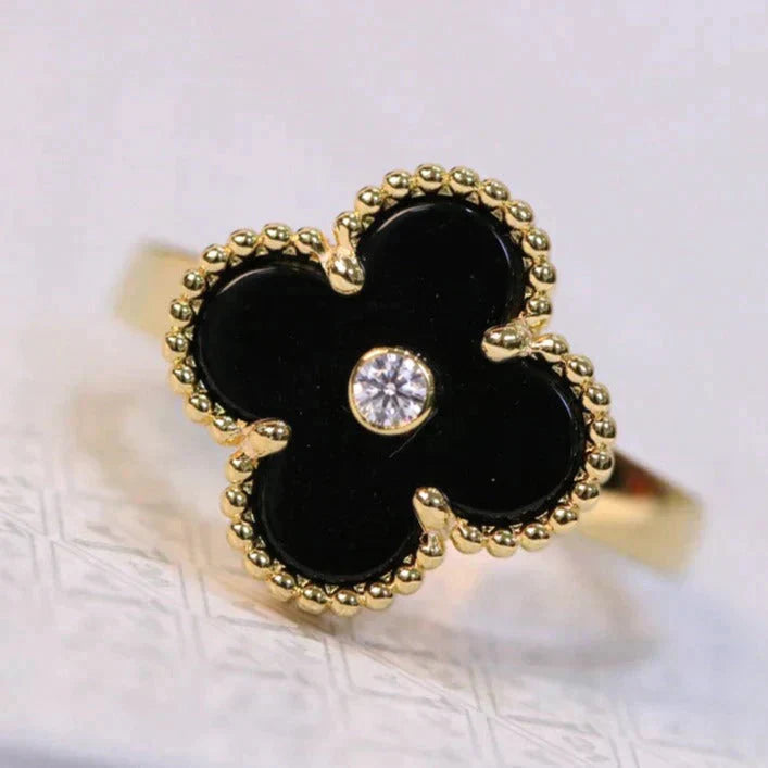 [Olivia JW]CLOVER ONYX RING GOLD DIAMOND