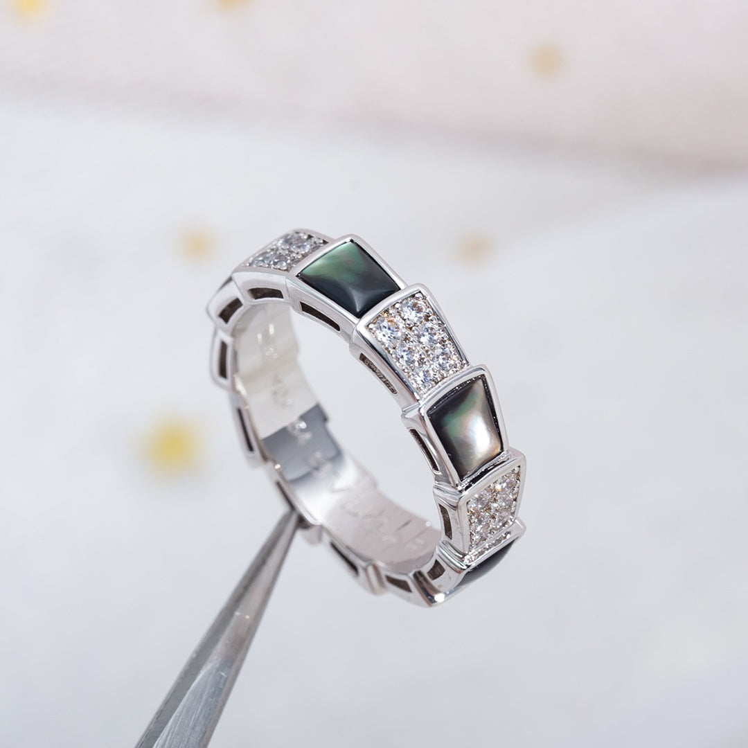 [OLIVIA]SERPENTI RING SILVER DIAMOND BLACK MOP 4MM