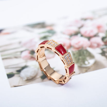 [OLIVIA]SERPENTI RING PINK GOLD CARNELIAN DIAMOND PAVED 4MM
