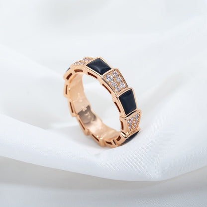 [OLIVIA]SERPENTI RING PINK GOLD BLACK MOP DIAMOND PAVED 4MM