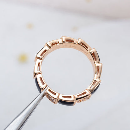 [OLIVIA]SERPENTI RING PINK GOLD BLACK MOP DIAMOND PAVED 4MM