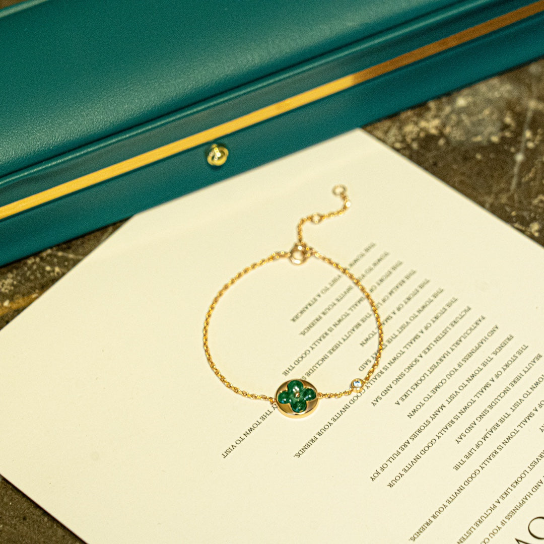[Everoly JW]SUN MALACHITE 1 DIAMOND PINK GOLD BRACELET