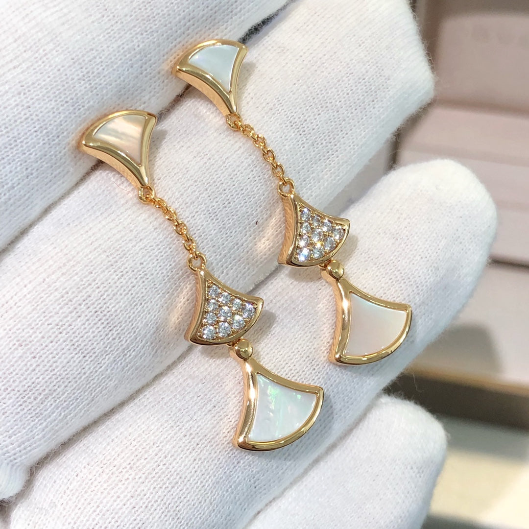[OLIVIA]DREAM EARRINGS 3 MOTIFS DIAMOND MOP PINK GOLD