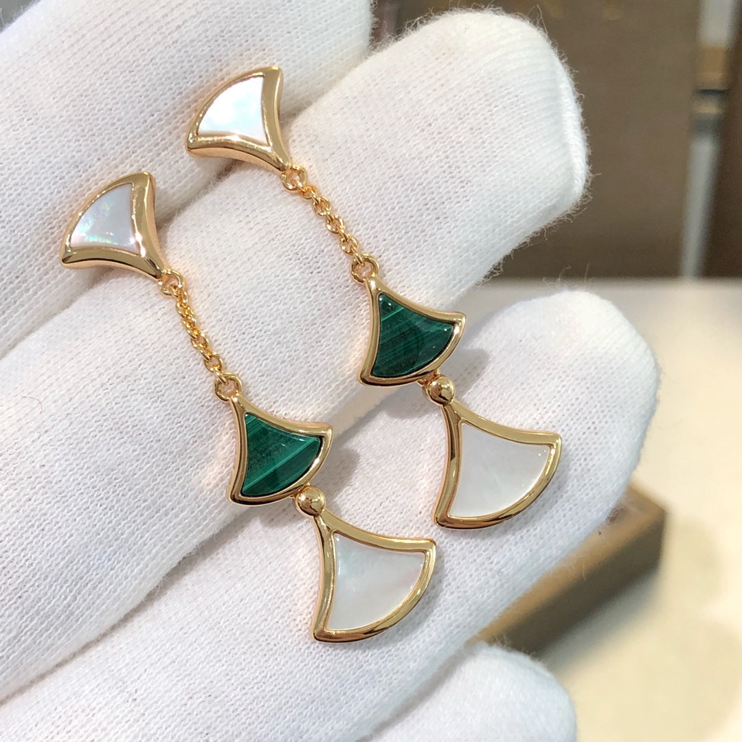 [OLIVIA]DREAM EARRINGS 3 MOTIFS MALACHITE MOP PINK GOLD