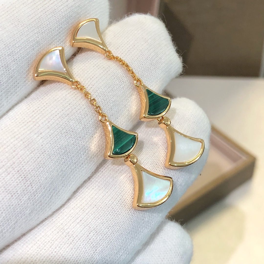 [OLIVIA]DREAM EARRINGS 3 MOTIFS MALACHITE MOP PINK GOLD