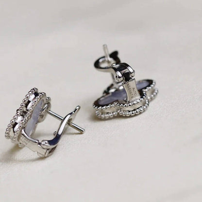 [Olivia JW]CLOVER MEDIUM 1 MOTIFS  WHITE MOP EARRINGS SILVER