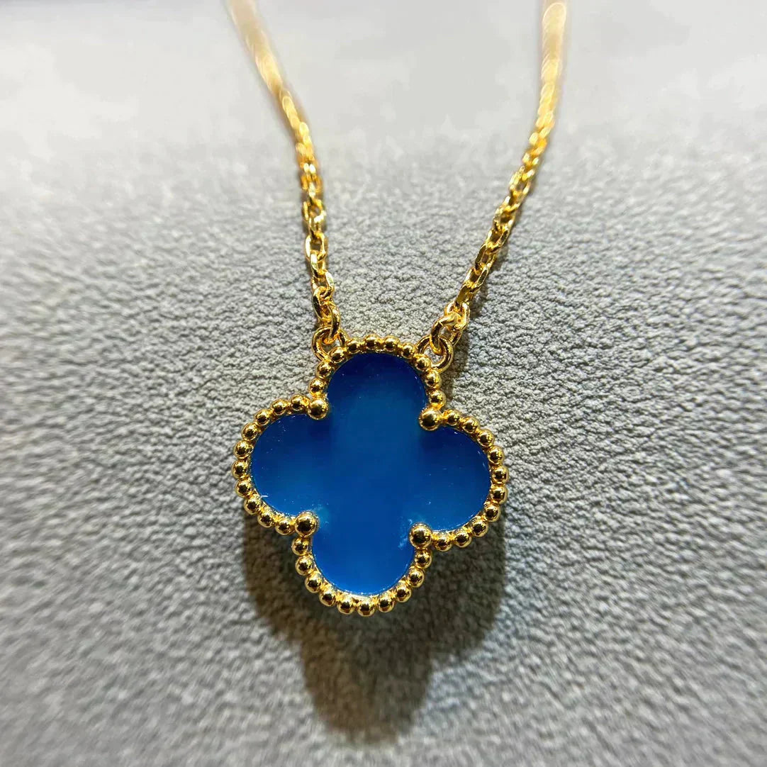 [Olivia JW]CLOVER 15MM BLUE AGATE NECKLACE