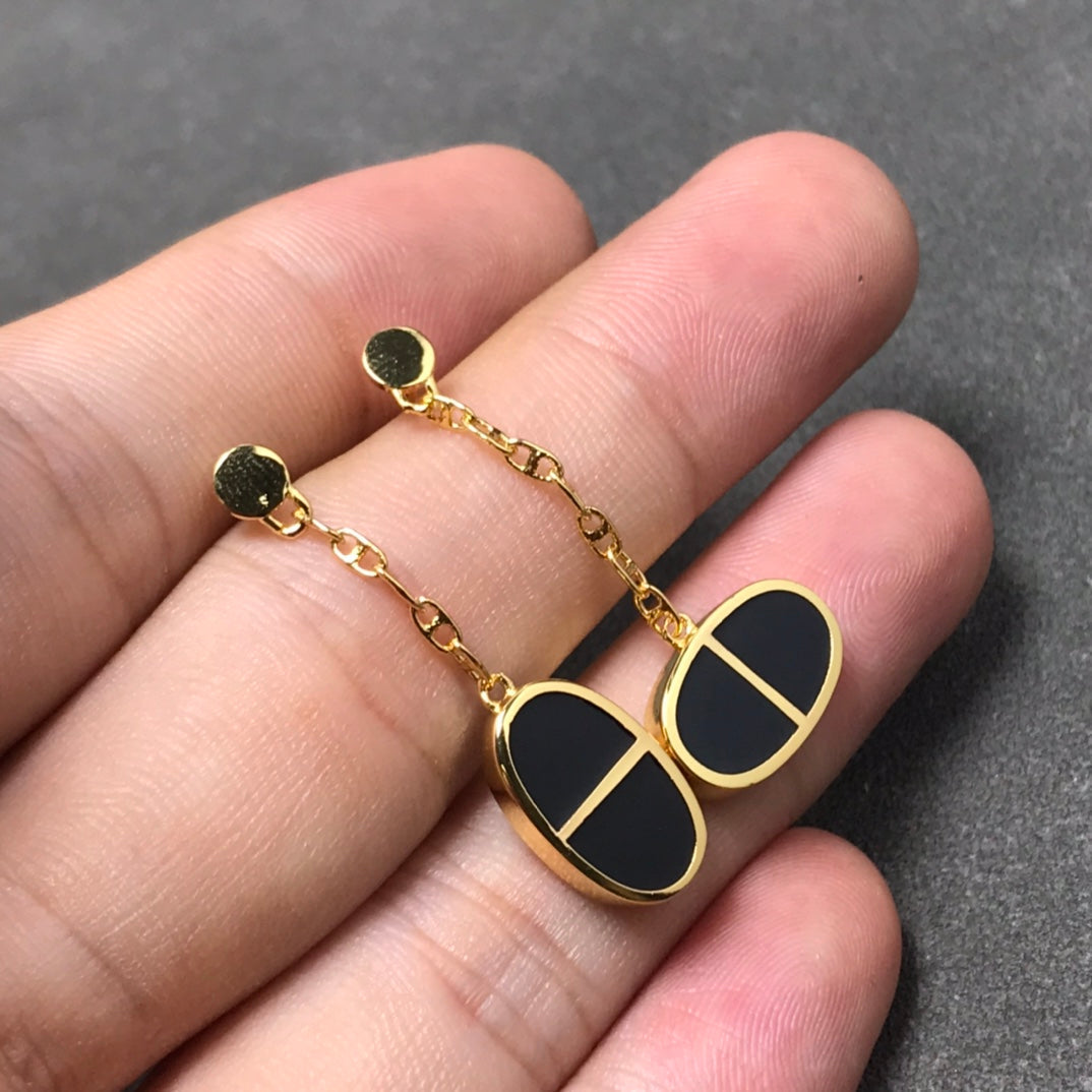 [Olivia JW]CHAINE VERSO BLACK CERAMIC SILVER EARRINGS