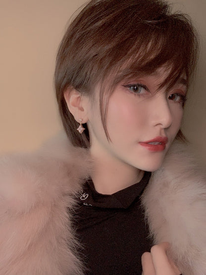 [Everoly JW]DOUBLE STAR PINK GOLD MOP DROP EARRINGS