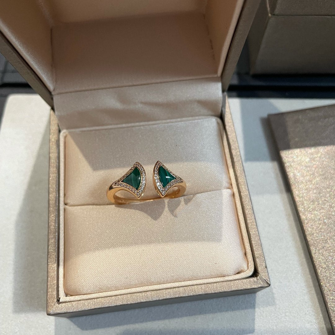 [OLIVIA]DREAM MALACHITE DIAMOND OPEN RING