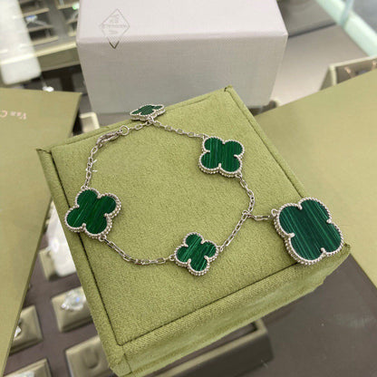[Olivia JW]CLOVER 5 MOTIFS SIVLER MALACHITE BRACELET
