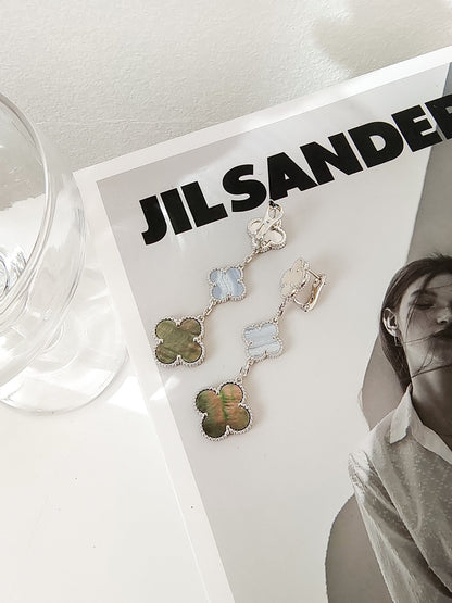 [Olivia JW]CLOVER 3 MOTIFS CHALCEDONY DARK MOP SILVER EARRINGS