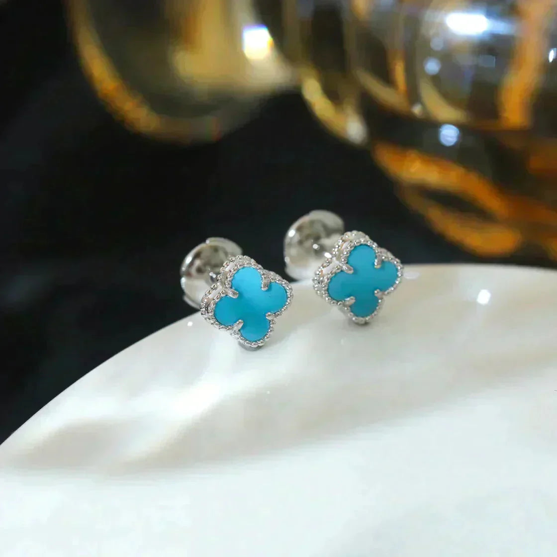 [Olivia JW]CLOVER MINI 9.5MM ONYX STUD EARRINGS SILVER