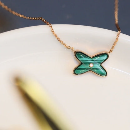 [Everoly JW]JEUX MALACHITE 1 DIAMOND PINK GOLD NECKLACE