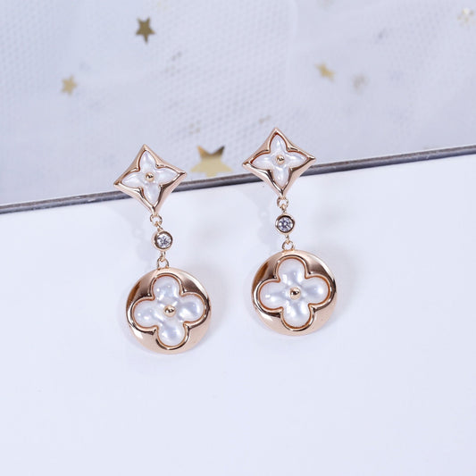 [Everoly JW]STAR AND SUN PINK GOLD MOP DROP EARRINGS