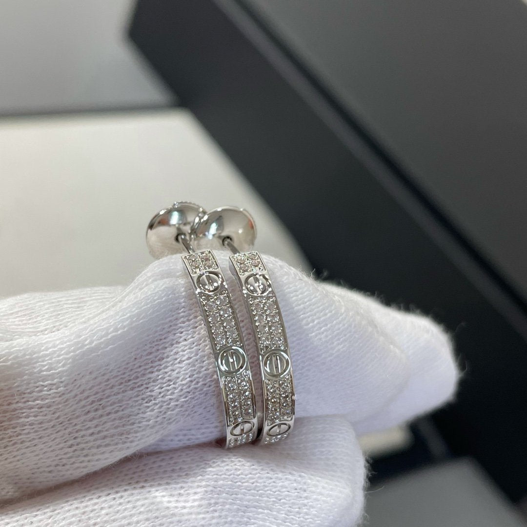 [Olivia JW]LOVE DIAMOND SILVER HOOP EARRINGS