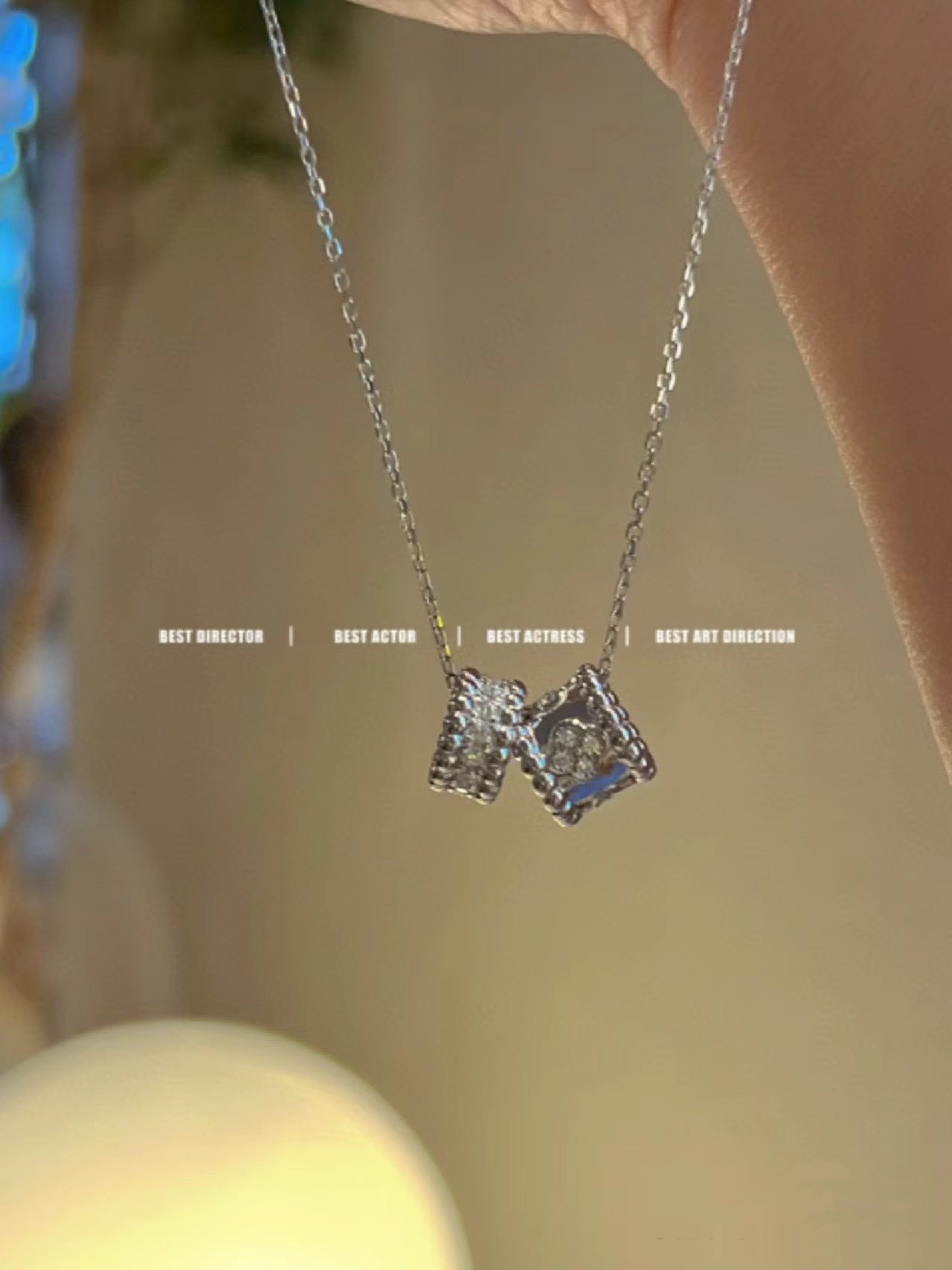 [Olivia JW]PERLEE DOUBLE PENDANT SILVER DIAMOND NECKLACE