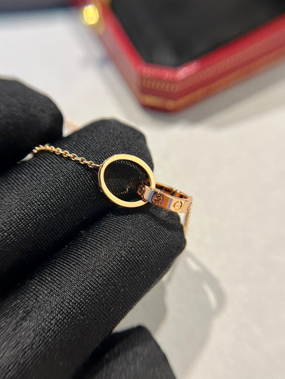 [Olivia JW]LOVE NECKLACE DOUBLE RING PINK GOLD