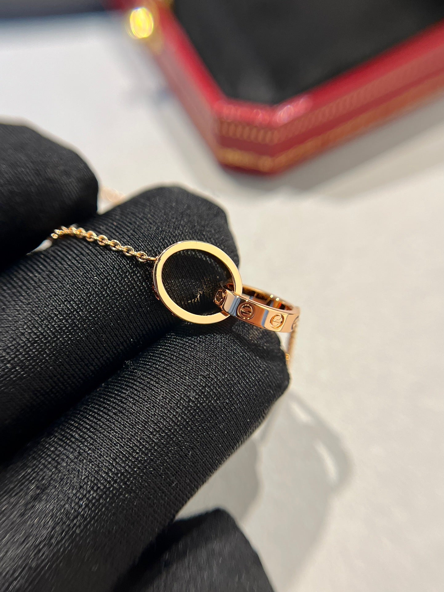 [Everoly JW]LOVE NECKLACE DOUBLE RING PINK GOLD