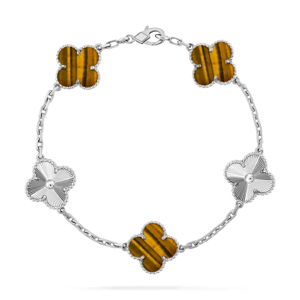 [Everoly JW]  CLOVER 5 MOTIFS TIGER EYE BRACELET COLLECTION