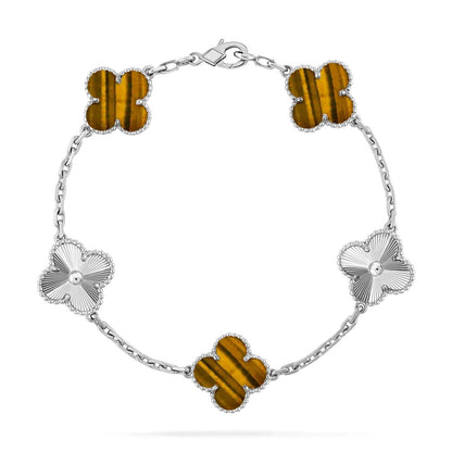 [Everoly JW]  CLOVER 5 MOTIFS TIGER EYE BRACELET COLLECTION
