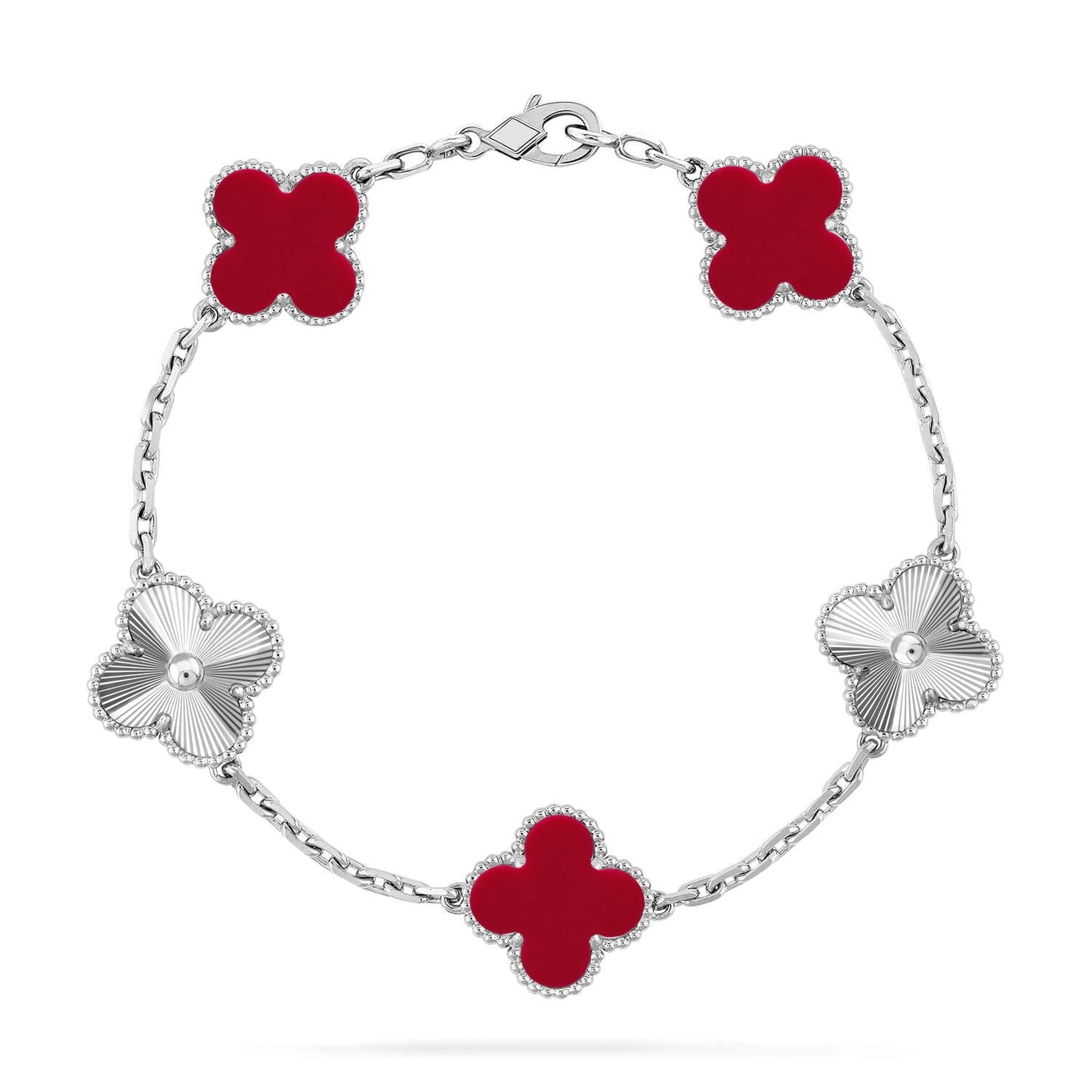 [Everoly JW]  CLOVER 5 MOTIF RED CORNELIAN BRACELET COLLECTION