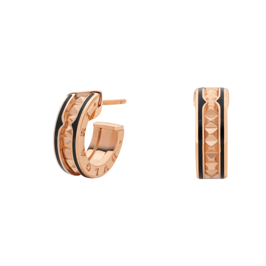 [OLIVIA]ZERO 1 ROCK PINK GOLD EARRINGS WITH STUDDED SPIRAL AND BLACK CERAMIC