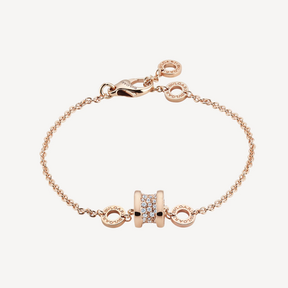 [OLIVIA]ZERO 1 SOFT PINK GOLD WITH PAVED DIAMONDS ON THE SPIRAL BRACELET