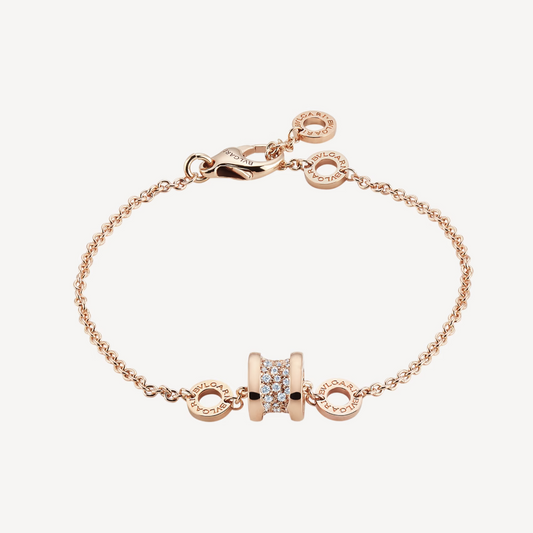 [OLIVIA]ZERO 1 SOFT PINK GOLD WITH PAVED DIAMONDS ON THE SPIRAL BRACELET