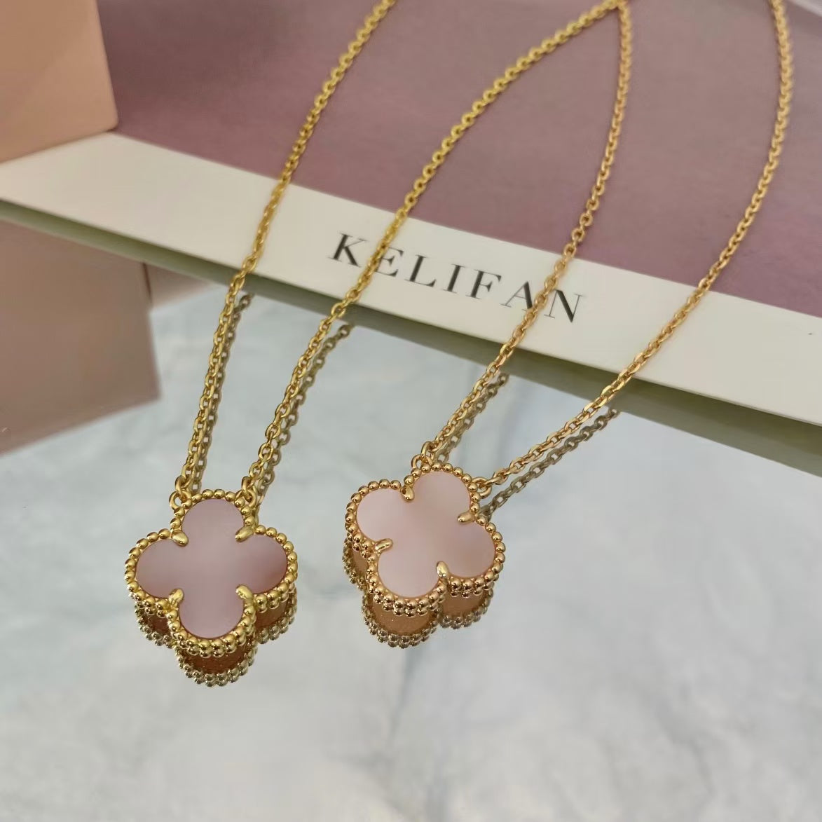 [Everoly JW]CLOVER 15MM PINK MOTHER-OF-PEARL SINGLE FLOWER NECKLACE