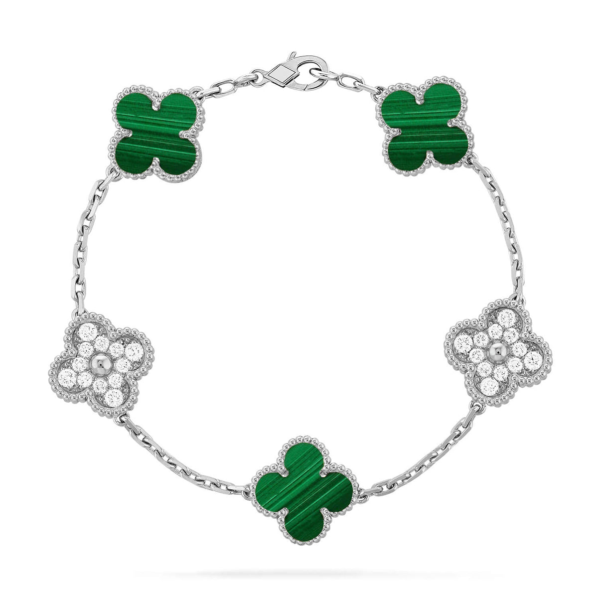 [Everoly JW]  CLOVER 5 MOTIF MALACHITE BRACELET COLLECTION