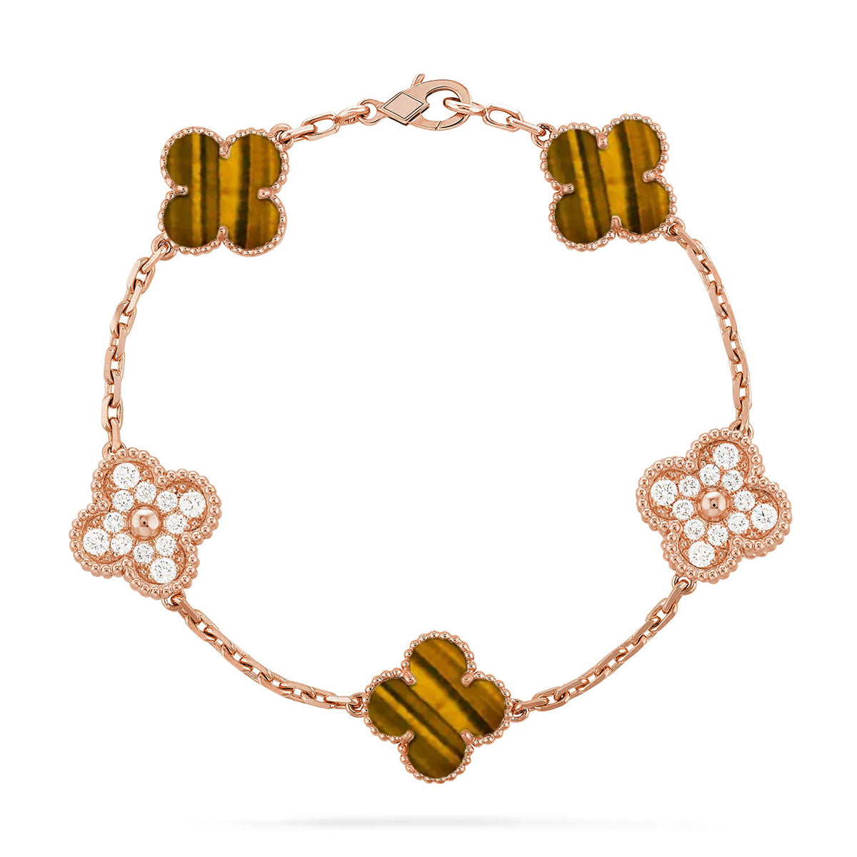 [Everoly JW]  CLOVER 5 MOTIFS TIGER EYE BRACELET COLLECTION