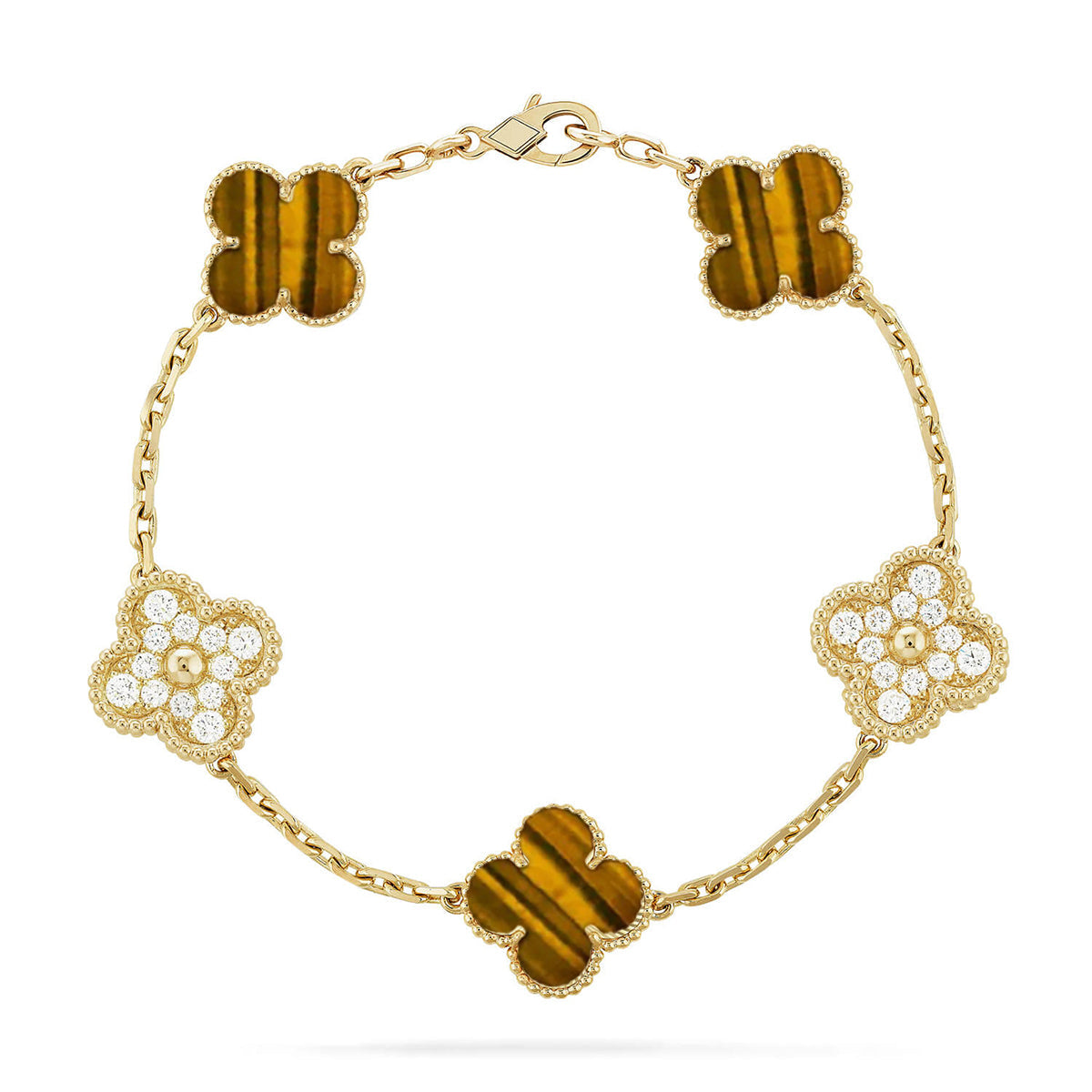 [Everoly JW]  CLOVER 5 MOTIFS TIGER EYE BRACELET COLLECTION