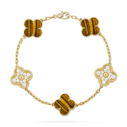 [Everoly JW]  CLOVER 5 MOTIFS TIGER EYE BRACELET COLLECTION