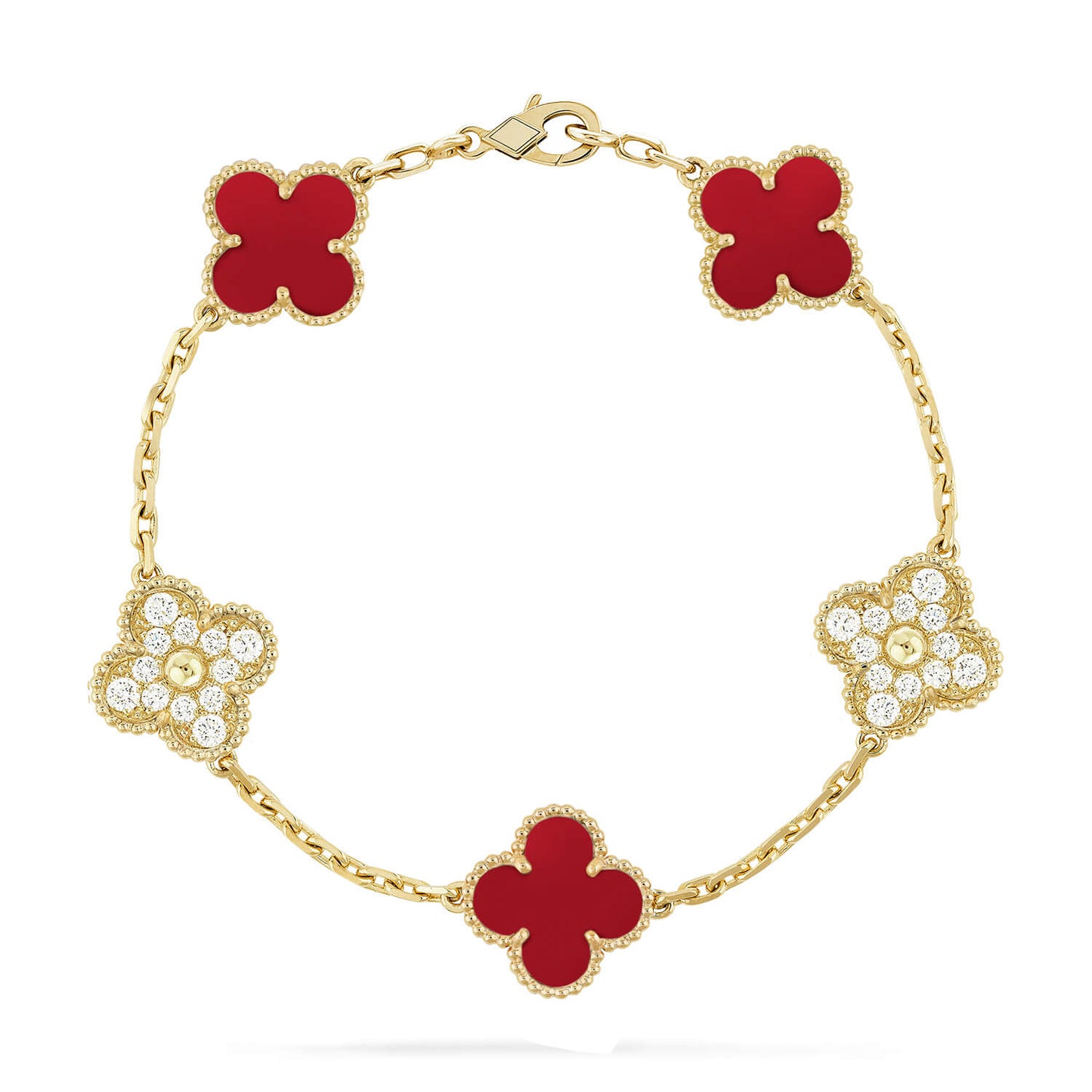 [Everoly JW]  CLOVER 5 MOTIF RED CORNELIAN BRACELET COLLECTION