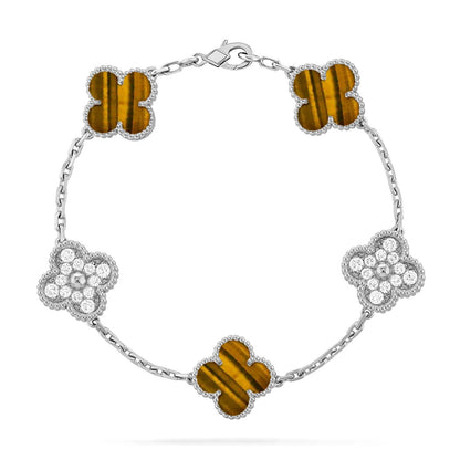 [Everoly JW]  CLOVER 5 MOTIFS TIGER EYE BRACELET COLLECTION