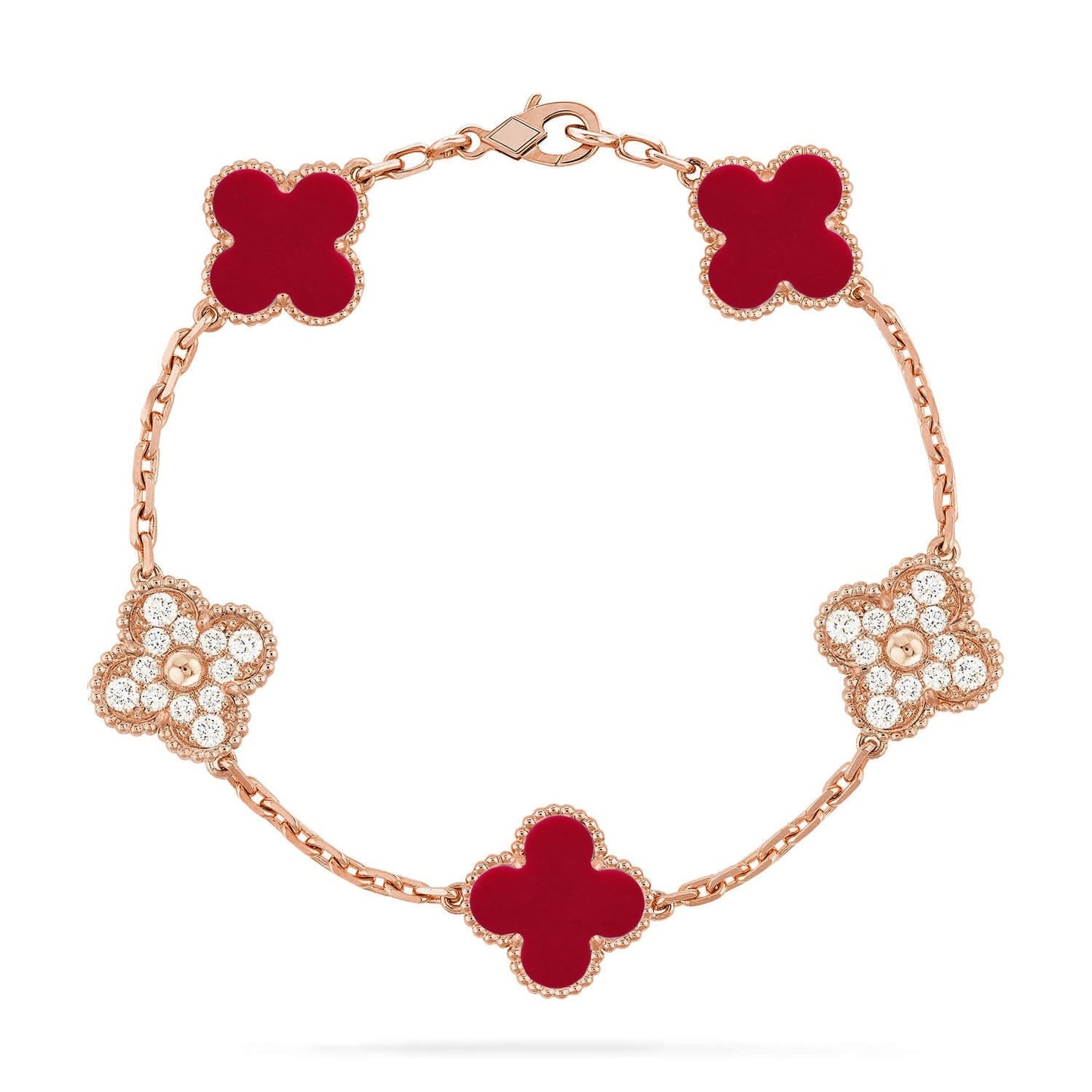 [Everoly JW]  CLOVER 5 MOTIF RED CORNELIAN BRACELET COLLECTION
