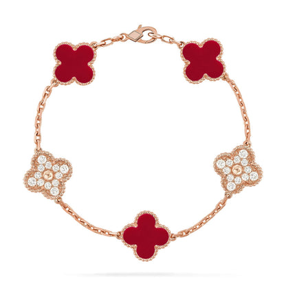 [Everoly JW]  CLOVER 5 MOTIF RED CORNELIAN BRACELET COLLECTION