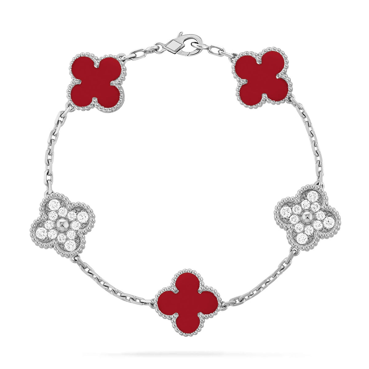 [Everoly JW]  CLOVER 5 MOTIF RED CORNELIAN BRACELET COLLECTION
