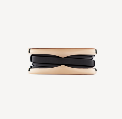 [OLIVIA]ZERO 1 TWO-BAND LOOPS AND BLACK CERAMIC PINK GOLD RING