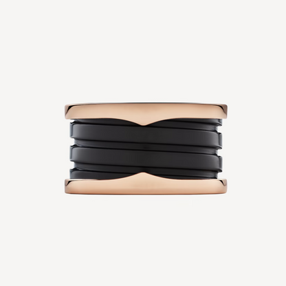 [OLIVIA]ZERO 1 FOUR-BAND LOOPS AND BLACK CERAMIC SPIRAL PINK GOLD RING