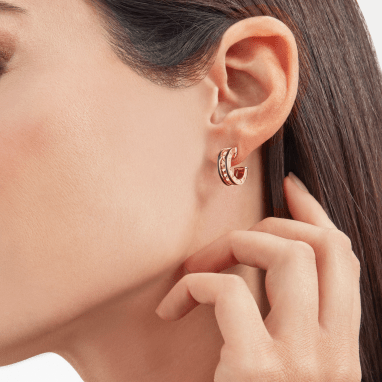 [OLIVIA]ZERO 1 ROCK PINK GOLD EARRINGS WITH STUDDED SPIRAL AND BLACK CERAMIC