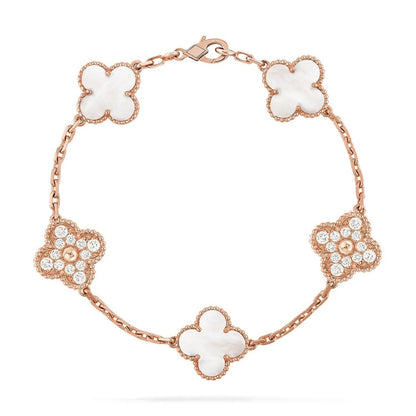 [Everoly JW] CLOVER WHITE PEARL MOP 5 MOTIF BRACELET COLLECTION