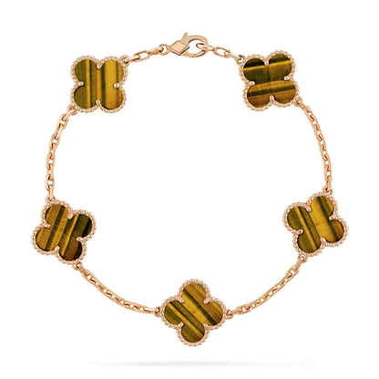 [Everoly JW]  CLOVER 5 MOTIFS TIGER EYE BRACELET COLLECTION
