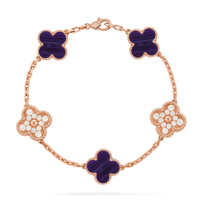 [Everoly JW] CLOVER 5 MOTIF PURPLE STRIPES BRACELET COLLECTION