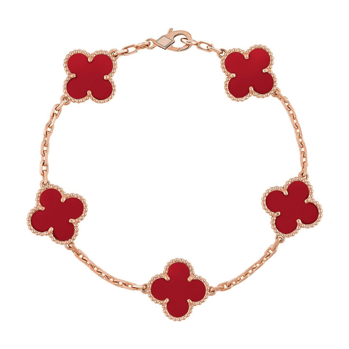[Everoly JW]  CLOVER 5 MOTIF RED CORNELIAN BRACELET COLLECTION