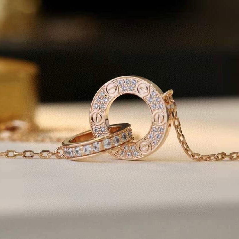 [Everoly JW] LOVE 7,6 MM HALSKETTE ROSÉGOLD UND SILBER VOLLER DIAMANT